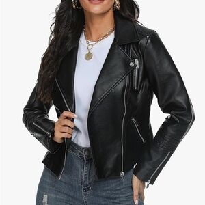 Fahsyee Black Faux Leather Jacket